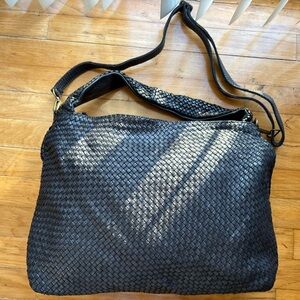 Black Woven Italian Leather Shoulder Bag